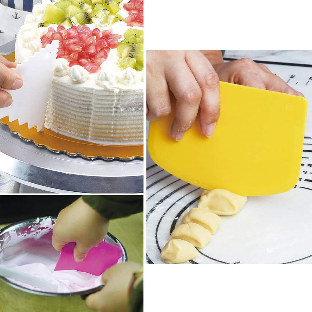 3 Pieces Dough Scraper Bowl Scraper Cake Scraper Plastic Dough Cutter Jagged Edges Scraper Curved Edge Scraper Flat Edge Scraper